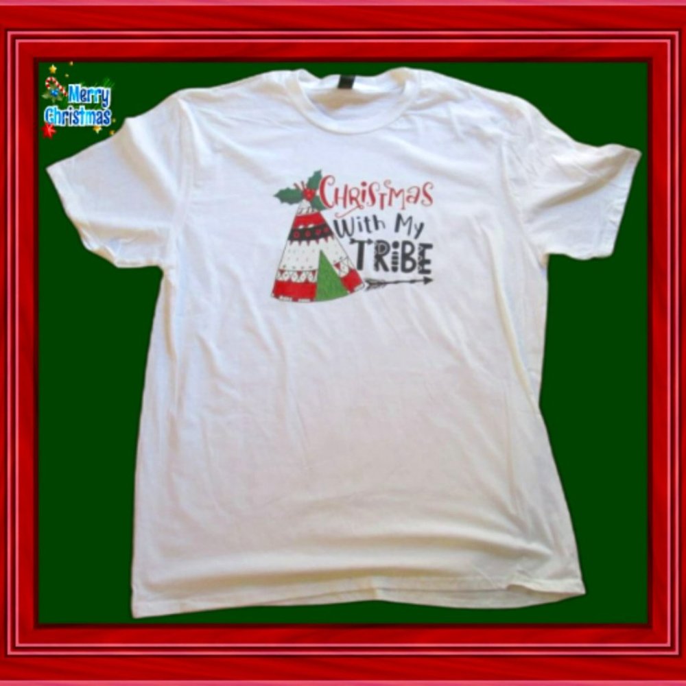 Christmas With My Tribe, Tee Pee, Mistle Toe, Arrow, Native American, Size L,